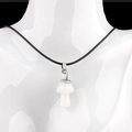 Bohemian crystal mushroom pendant necklace with silver witch hat on a black cord - White Crystal
