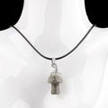 Natural gray stone mushroom pendant necklace with silver metal cap on black woven cord - Labradorite