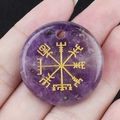 30mm natural amethyst pendant with golden Nordic Viking compass symbol for decoration - Amethyst