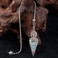 Blue and white crystal resin pendulum necklace with silver tree of life charm and metal chain - Aquamarine