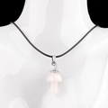 Pink quartz mushroom pendant with silver witch hat on a black wax cord necklace - Rose Quartz