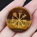Handheld 30mm natural tiger eye stone pendant with golden engraved Viking compass symbol - Tiger's Eye