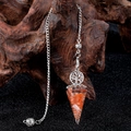 Tree of Life pendulum necklace with red crystal gravel in tapered resin pendant - Red Agate