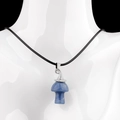 Blue translucent crystal mushroom pendant necklace with silver cap on black wax cord - Blue Aventurine