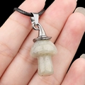 Handcrafted witch hat agate mushroom necklace pendant with black braided rope - Labradorite