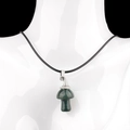 Bohemian witch hat mushroom pendant necklace with dark green stone on black cord - India Agate