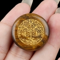 Tiger Eye Stone 25mm Round Tree of Life Pendant with Golden Engraved Ornament - Tiger's Eye