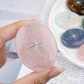 Rose Quartz palm stone with silver compass engraving for healing and meditation - Rose Quartz