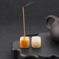 Orange and pink square crystal agate incense holder stone set for home decor - Yellow Jade (Single)
