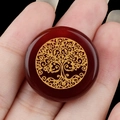 Red agate 25mm gemstone pendant with golden tree of life engraving design - Red Agate