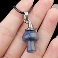 Blue goldstone mushroom pendant necklace with silver cap on a black cord strap - Blue Aventurine