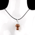 Brown goldstone mushroom pendant with silver witch hat on a black wax cord necklace - Tiger's Eye