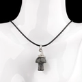 Vintage bohemian witch mushroom necklace with dark natural crystal and silver hat pendant - Dragon Blood Stone