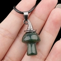 Green moss agate mushroom necklace with vintage silver witch hat and black woven rope - India Agate