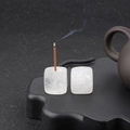 White crystal stone incense holder in square sugar cube shape for sticks - Clear Quartz (1pc)
