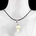 Light green natural crystal mushroom pendant necklace with black cord on mannequin - Luminous Stone