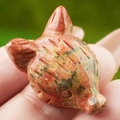 Hand-carved fox head statue made from natural red and green mottled crystal stone - Unakite