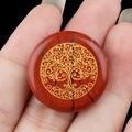 Red jasper stone pendant with gold Tree of Life engraving and natural mineral texture - Red Jasper