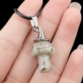 Grey agate mushroom necklace with silver witch hat pendant on black cord strap - Tianshan Blue
