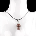 Reddish brown striped crystal mushroom pendant necklace on a black cord on mannequin - Sesame Stone