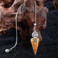 Yellow crystal tree of life pendulum pendant with silver chain and metal coil - Citrine (Man-made)