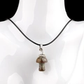Bohemian witch hat mushroom necklace with natural unakite stone on a black cord - African Blood Stone