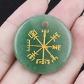 Green aventurine crystal pendant with golden Viking Vegvísir compass engraving - Green Aventurine