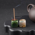 Square natural moss agate incense holder with unique green and brown mineral textures - Indian Agate (1pc)