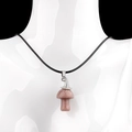 Pink sandstone mushroom pendant necklace with black cord chain and silver hardware - Purple Aventurine