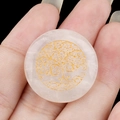 Handheld 25mm rose quartz stone disc with golden tree of life engraving - White Crystal