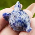 Carved fox head sodalite gemstone ornament with natural blue and white textures - Sodalite