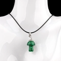 Malachite green mushroom necklace with a black cord on a model mannequin bust - Malachite (Artificial)