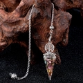 Tree of Life pendulum pendant with mixed crystal stones and resin cone on wooden base - Tourmaline