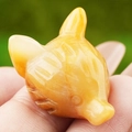 Carved natural yellow tiger eye fox head figurine miniature stone sculpture animal decor - Yellow Jade