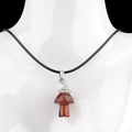 Red agate mushroom pendant necklace with black cord on mannequin display - Red Agate