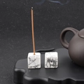 Minimalist white marble cube incense holder with grey veins and center hole - White Turquoise (1pc)