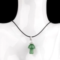 Green aventurine mushroom pendant necklace with black cord and silver clasp - Green Aventurine