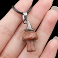 Handcrafted red jasper mushroom pendant with silver witch hat and black cord necklace - Sesame Stone
