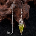 Tree of Life pendulum pendant with light green peridot crystals and spiral copper wire - Peridot Crystal