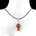 Vintage mushroom pendant necklace with red jasper stone and black woven cord strap - Red Jasper