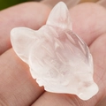 Hand-carved natural white quartz fox head figurine with intricate engraved details - White Crystal