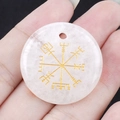 Handheld clear quartz pendant with golden Viking Vegvisir symbol and drilled hole - White Crystal