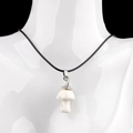White turquoise mushroom pendant necklace with silver witch hat on a black woven cord - Howlite