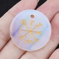 Viking Vegvisir compass opal stone pendant with golden Nordic symbol for jewelry - Opal (Synthetic)
