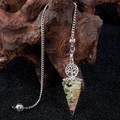 Silver Tree of Life resin pendulum with green crystal stones for energy healing - Prehnite
