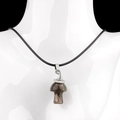 Bohemian natural brown stone mushroom pendant necklace with a silver witch hat detail - Blue Flash Stone