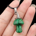 Malachite mushroom pendant necklace with black cord and silver-tone metal clasp - Malachite (Artificial)
