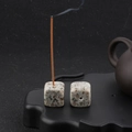 Natural granite stone incense holder cube with minimalist textured pattern and top hole - Blue Spot Stone