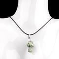 Natural crystal mushroom pendant necklace with green spotted texture on a black cord - Qinghai Jade
