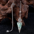 Tree of Life pendulum pendant with green crystal stone and silver chain for meditation - Amazonite